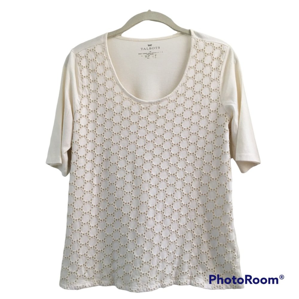 Talbots embroidered cotton jersey top beige